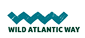 Logo of Wild Atlantic Way with wavy lines, text highlighting picturesque coastal drive.